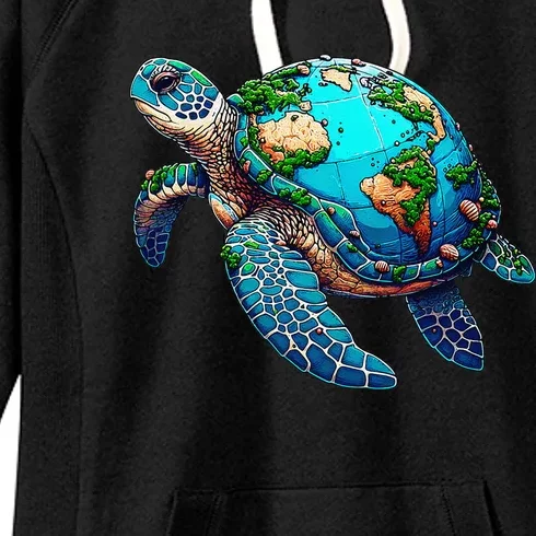 Earth Day 2024 Restore Earth Sea Turtle Art Save The Planet Women's Fleece Hoodie