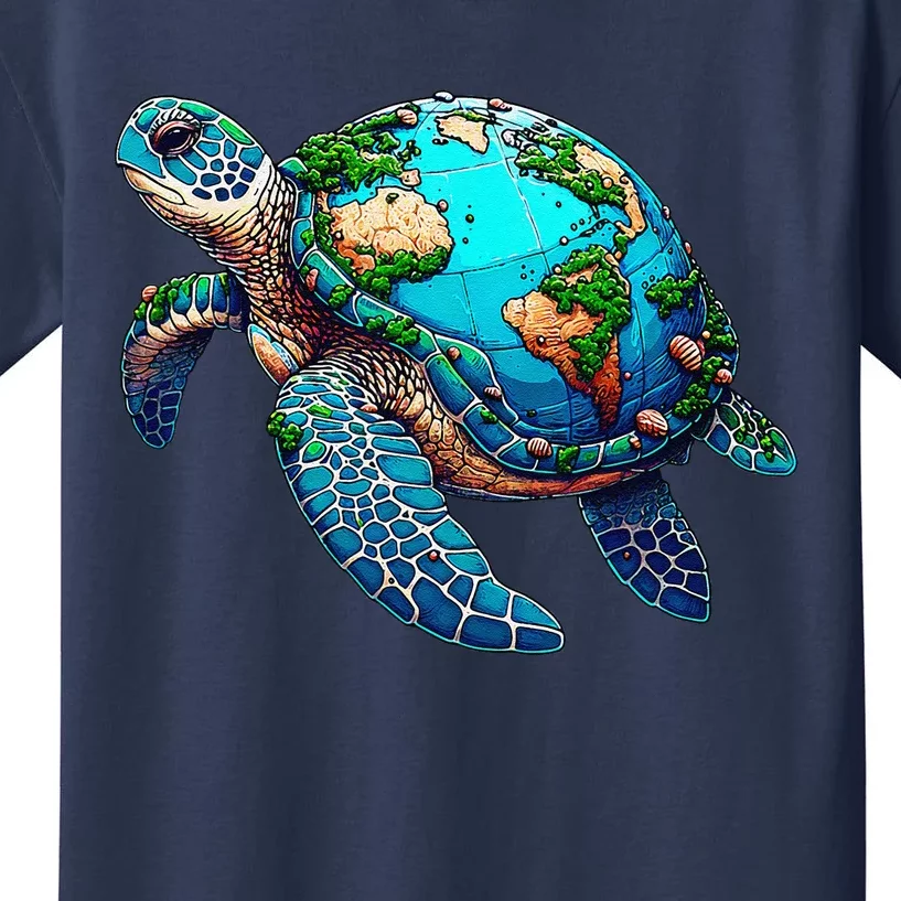 Earth Day 2024 Restore Earth Sea Turtle Art Save The Planet Kids T-Shirt