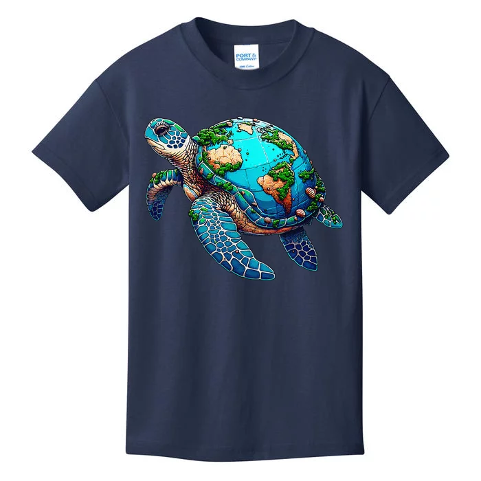 Earth Day 2024 Restore Earth Sea Turtle Art Save The Planet Kids T-Shirt