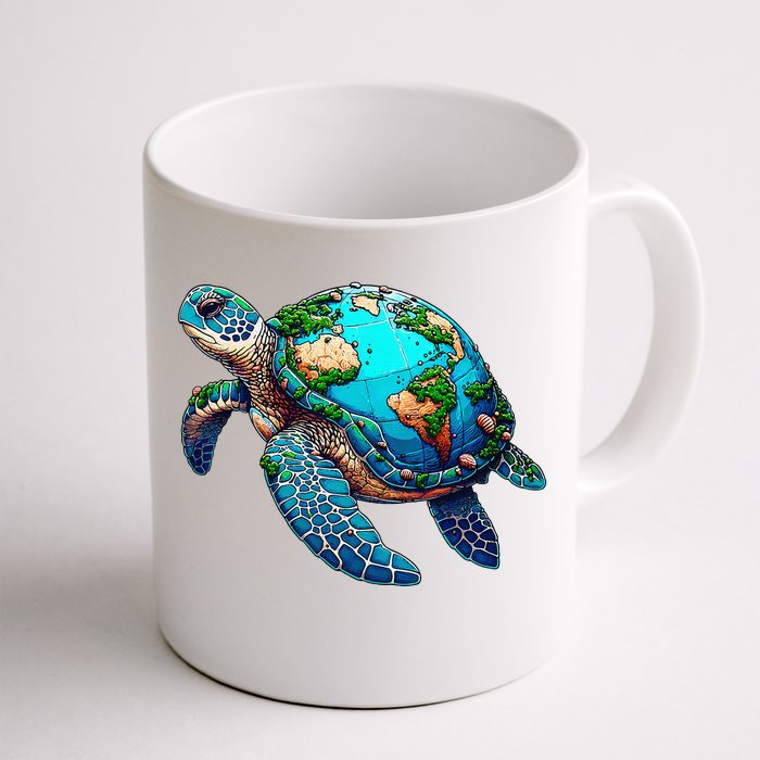 Earth Day 2024 Restore Earth Sea Turtle Art Save The Planet Front & Back Coffee Mug