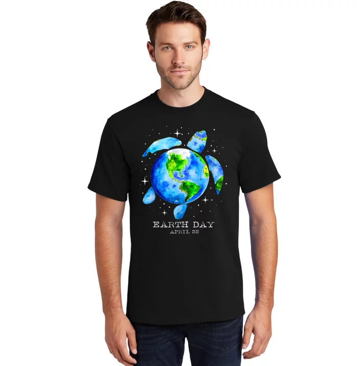 Earth Day 22 April 2024 Restore Earth Sea Turtle Art Save The Planet Tall T-Shirt