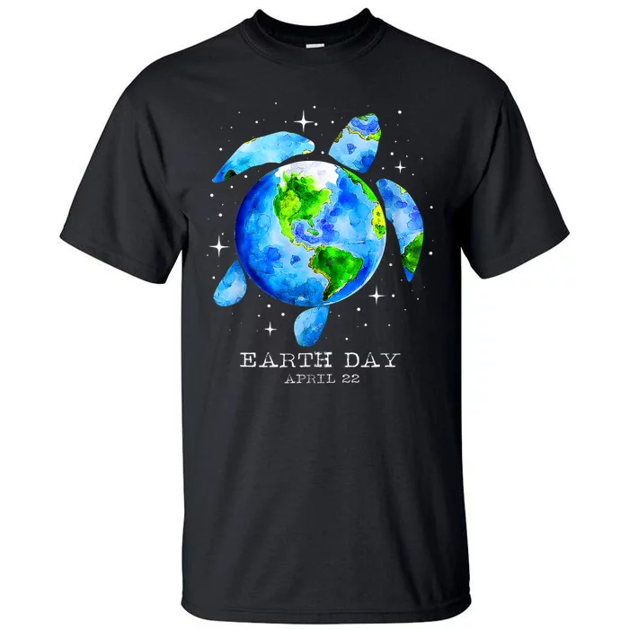 Earth Day 2024 Restore Earth Sea Turtle Art Save The Planet Tall T-Shirt