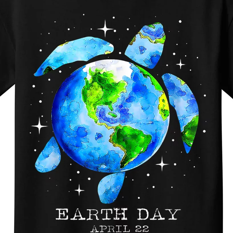 Earth Day 2024 Restore Earth Sea Turtle Art Save The Planet Kids T-Shirt