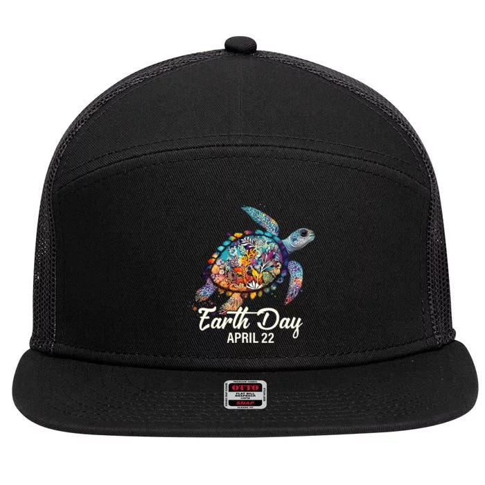 Earth Day 2024 Restore Earth Sea Turtle Art Save The Planet 7 Panel Mesh Trucker Snapback Hat