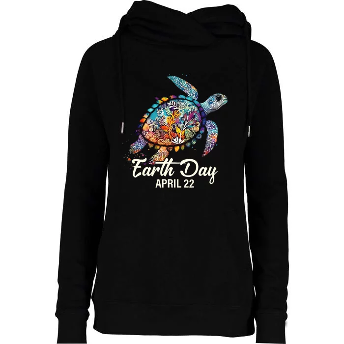 Earth Day 2024 Restore Earth Sea Turtle Art Save The Planet Womens Funnel Neck Pullover Hood