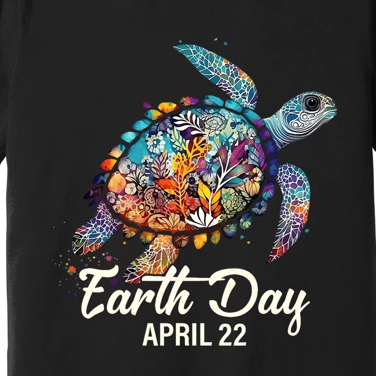 Earth Day 2024 Restore Earth Sea Turtle Art Save The Planet Premium T-Shirt