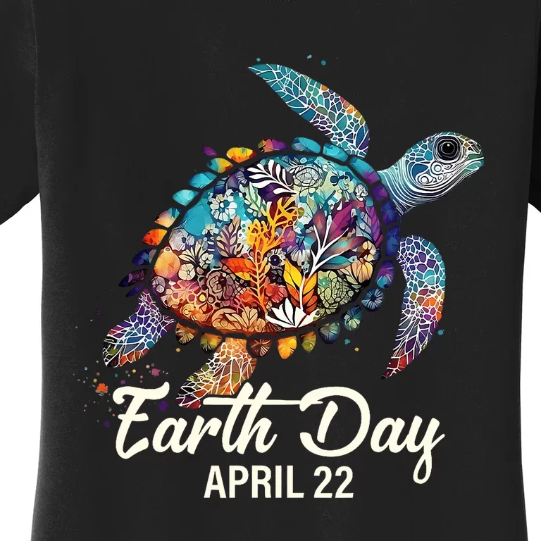 Earth Day 2024 Restore Earth Sea Turtle Art Save The Planet Women's T-Shirt