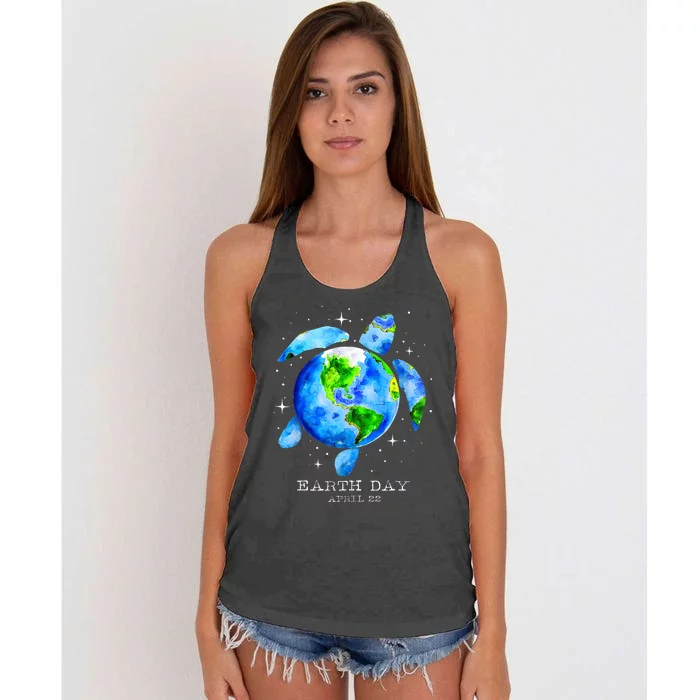 Earth Day 2024 Restore Earth Sea Turtle Art Save The Planet Women's Knotted Racerback Tank