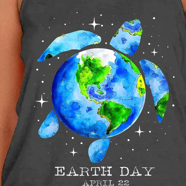 Earth Day 2024 Restore Earth Sea Turtle Art Save The Planet Women's Knotted Racerback Tank