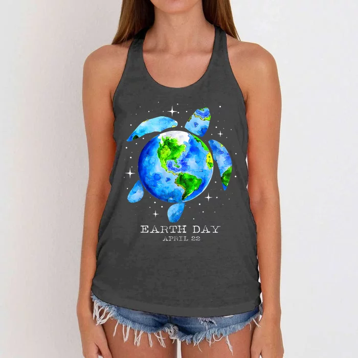 Earth Day 2024 Restore Earth Sea Turtle Art Save The Planet Women's Knotted Racerback Tank