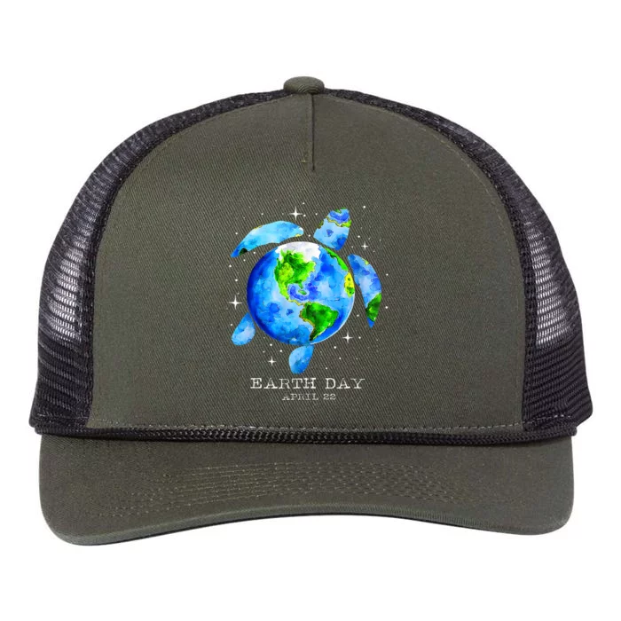 Earth Day 2024 Restore Earth Sea Turtle Art Save The Planet Retro Rope Trucker Hat Cap