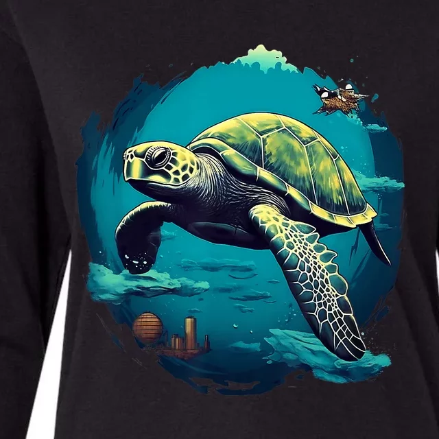 Earth Day 2024 Restore Earth Sea Turtle Art Save The Planet Womens Cotton Relaxed Long Sleeve T-Shirt