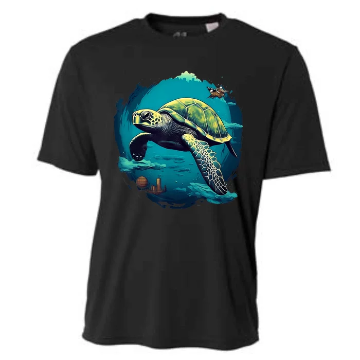 Earth Day 2024 Restore Earth Sea Turtle Art Save The Planet Cooling Performance Crew T-Shirt