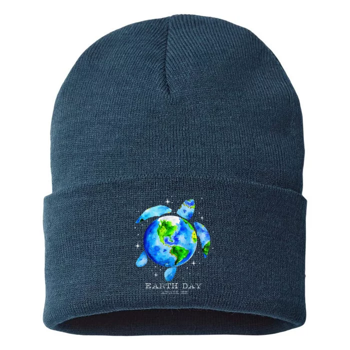 Earth Day 2024 Restore Earth Sea Turtle Art Save The Planet Sustainable Knit Beanie