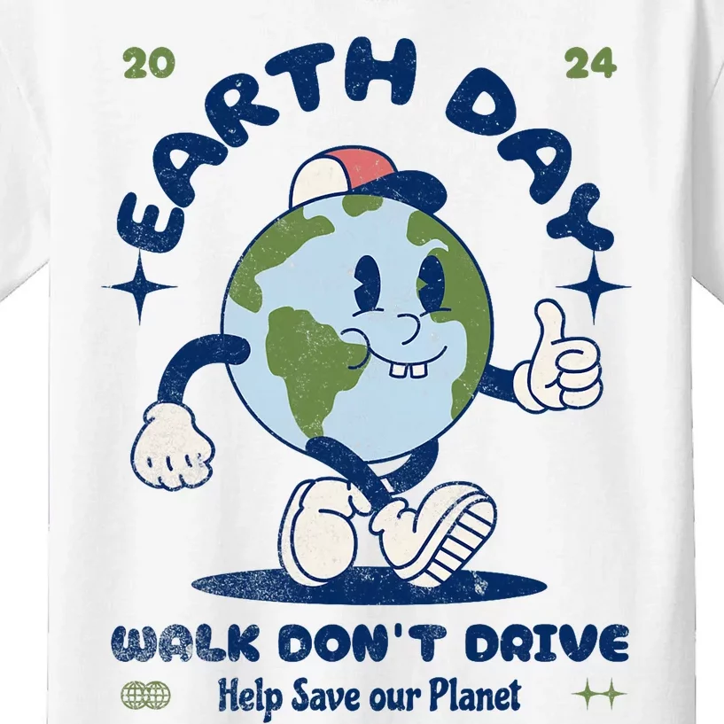 Earth Day 2024 Walk DonT Drive Cartoon Illustration Kids T-Shirt