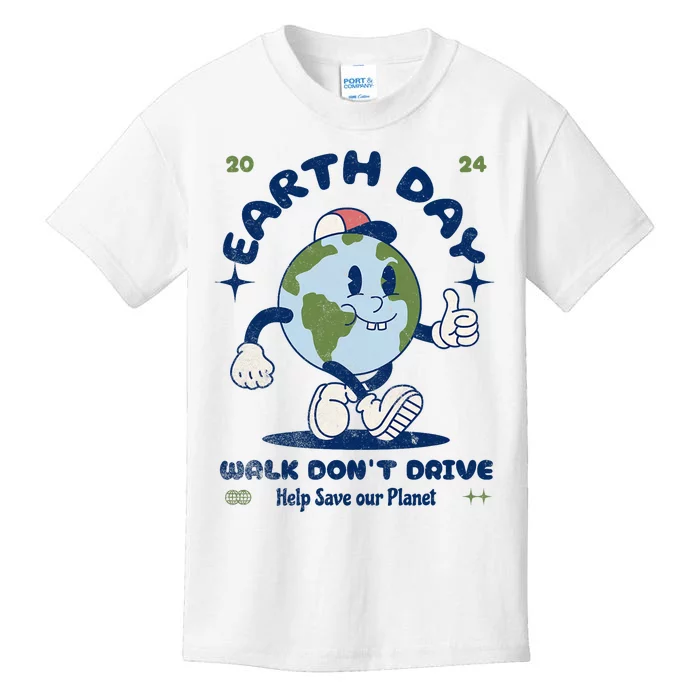 Earth Day 2024 Walk DonT Drive Cartoon Illustration Kids T-Shirt