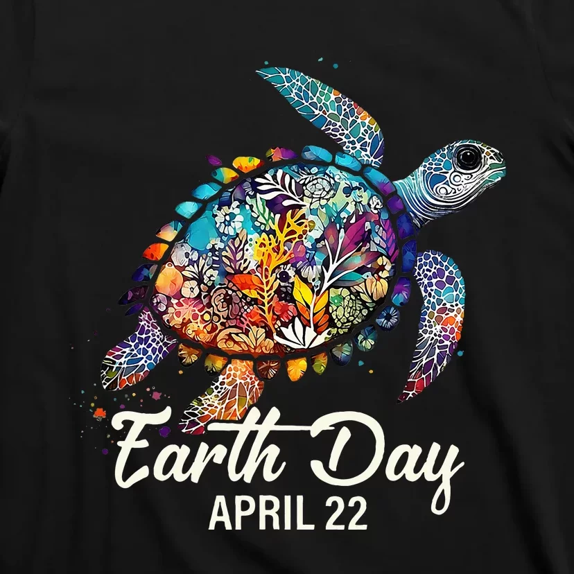 Earth Day 2024 Restore Earth Sea Turtle Art Save The Planet T-Shirt