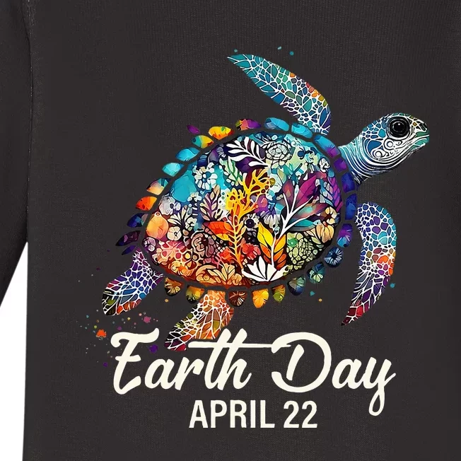 Earth Day 2024 Restore Earth Sea Turtle Art Save The Planet Baby Long Sleeve Bodysuit