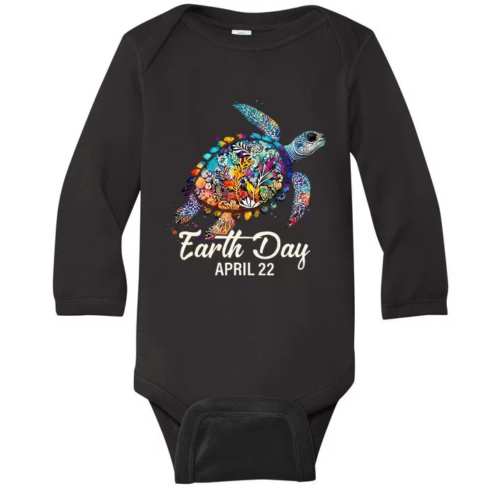 Earth Day 2024 Restore Earth Sea Turtle Art Save The Planet Baby Long Sleeve Bodysuit