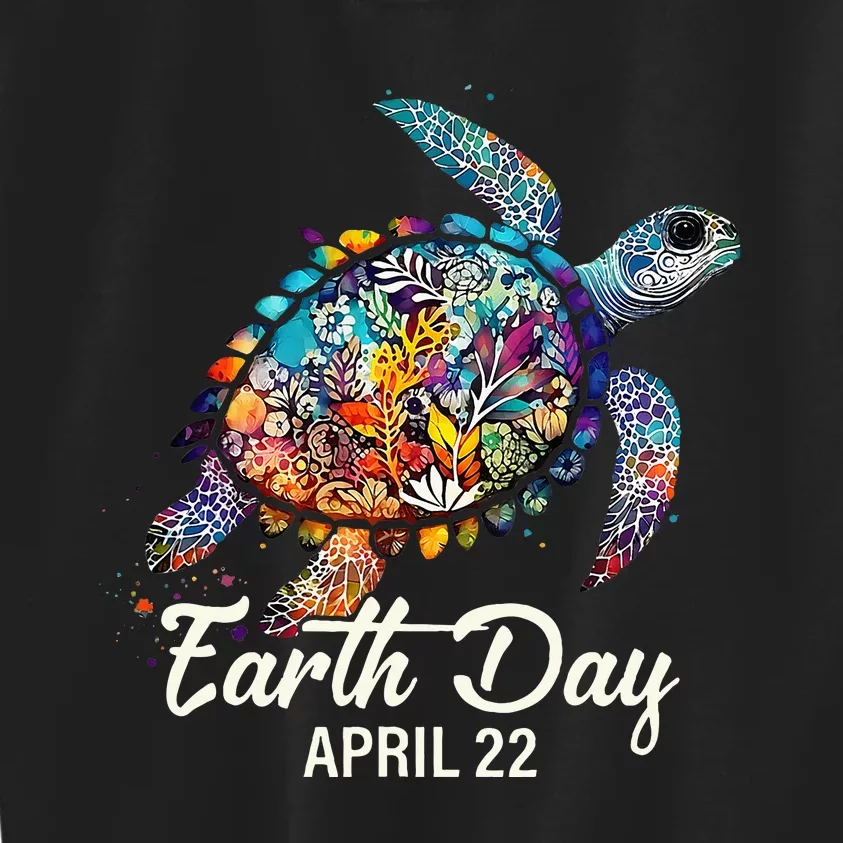 Earth Day 2024 Restore Earth Sea Turtle Art Save The Planet Kids Sweatshirt