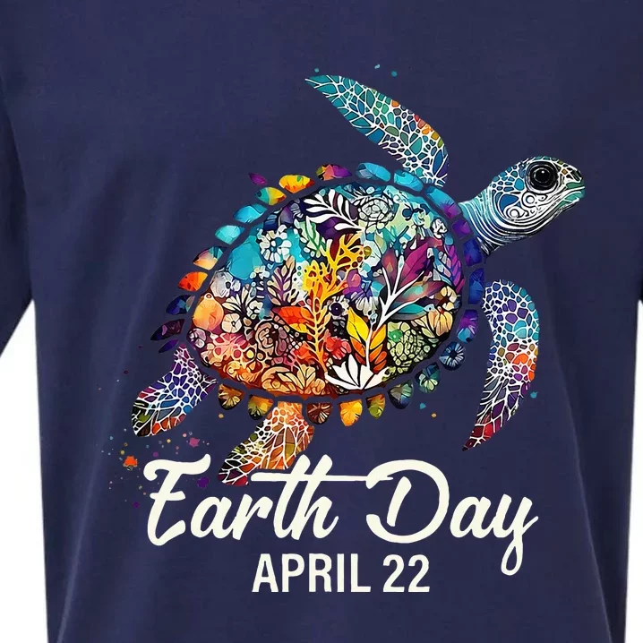 Earth Day 2024 Restore Earth Sea Turtle Art Save The Planet Sueded Cloud Jersey T-Shirt