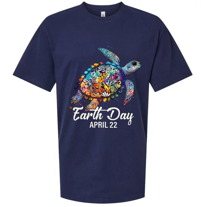 Earth Day 2024 Restore Earth Sea Turtle Art Save The Planet Sueded Cloud Jersey T-Shirt