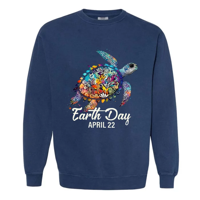 Earth Day 2024 Restore Earth Sea Turtle Art Save The Planet Garment-Dyed Sweatshirt