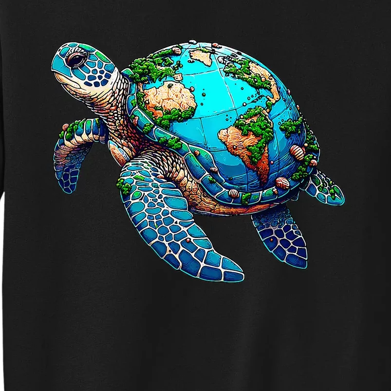 Earth Day 2024 Restore Earth Sea Turtle Art Save The Planet Tall Sweatshirt