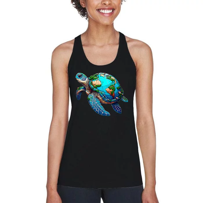 Earth Day 2024 Restore Earth Sea Turtle Art Save The Planet Women's Racerback Tank