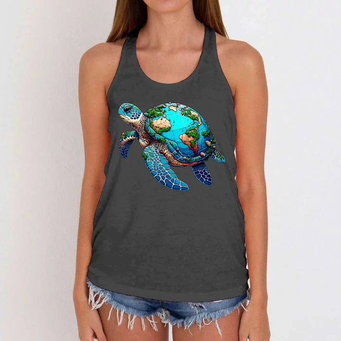 Earth Day 2024 Restore Earth Sea Turtle Art Save The Planet Women's Knotted Racerback Tank