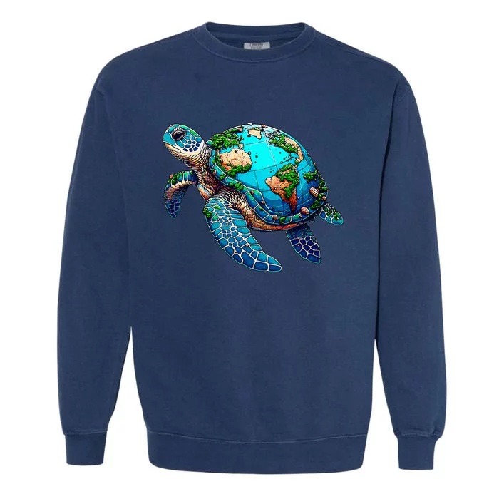 Earth Day 2024 Restore Earth Sea Turtle Art Save The Planet Garment-Dyed Sweatshirt