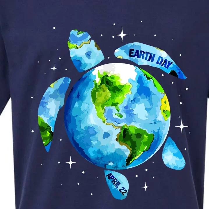 Earth Day 2024 Restore Earth Sea Turtle Art Save The Planet Sueded Cloud Jersey T-Shirt