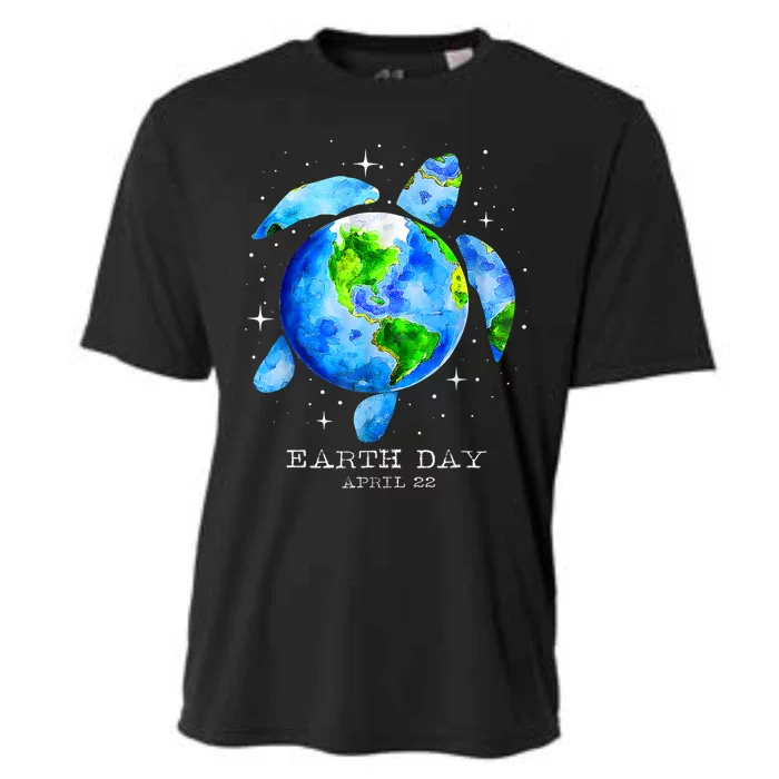 Earth Day 2024 Restore Earth Sea Turtle Art Save The Planet Cooling Performance Crew T-Shirt