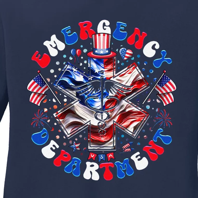 Emergency Department 4th Of July Usa Emergency Room Nurse Ladies Long Sleeve Shirt