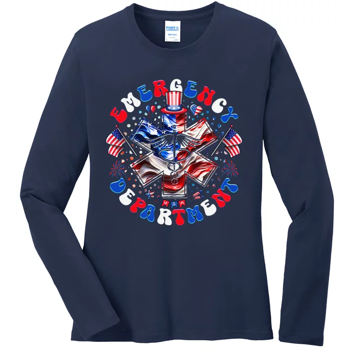 Emergency Department 4th Of July Usa Emergency Room Nurse Ladies Long Sleeve Shirt