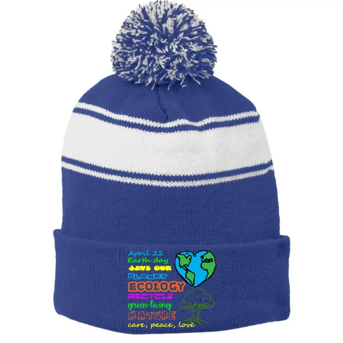 Earth Day 50th Anniversary 2020 Climate Change Cute Gift Stripe Pom Pom Beanie