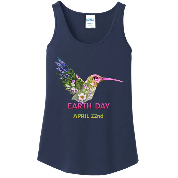 Earth Day 50th Anniversary Hummingbird Silhouette Ladies Essential Tank