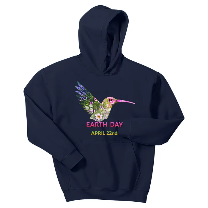 Earth Day 50th Anniversary Hummingbird Silhouette Kids Hoodie