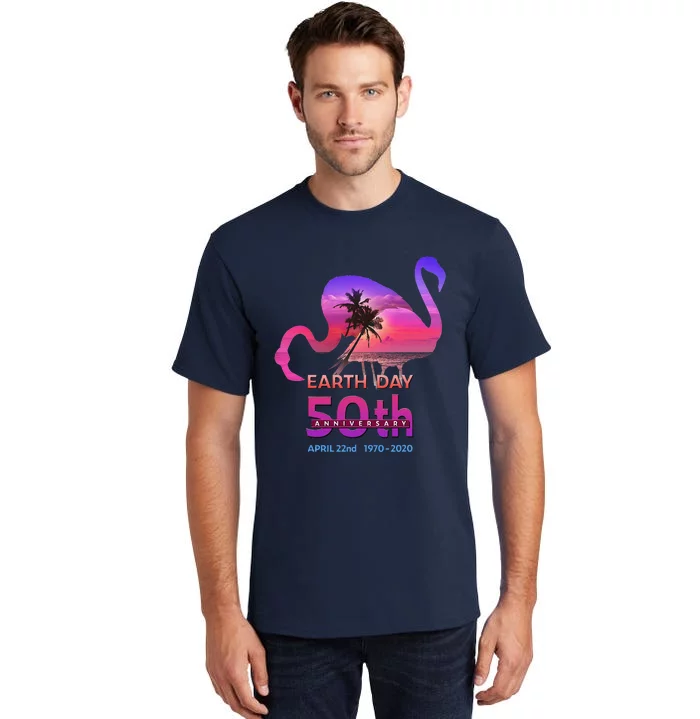 Earth Day 50th Anniversary Pink Flamingos Sunset Silhouette Tall T-Shirt