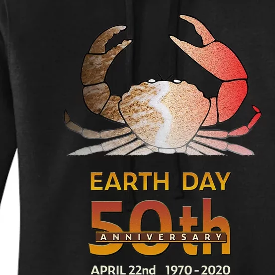 Earth Day 50th Anniversary Beach Crab Surf Sand Silhouette Women's Pullover Hoodie