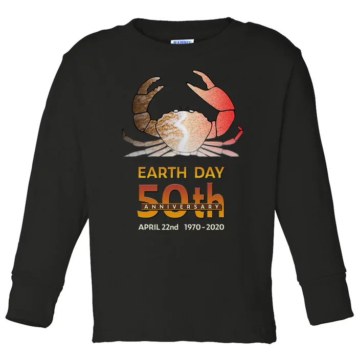 Earth Day 50th Anniversary Beach Crab Surf Sand Silhouette Toddler Long Sleeve Shirt