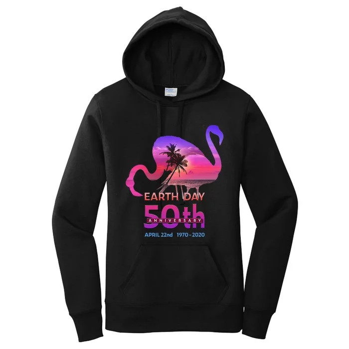 Earth Day 50th Anniversary Pink Flamingos Sunset Silhouette Women's Pullover Hoodie