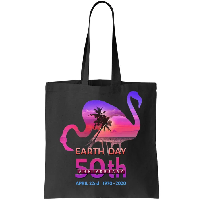 Earth Day 50th Anniversary Pink Flamingos Sunset Silhouette Tote Bag