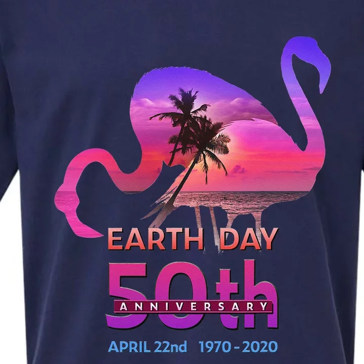 Earth Day 50th Anniversary Pink Flamingos Sunset Silhouette Sueded Cloud Jersey T-Shirt