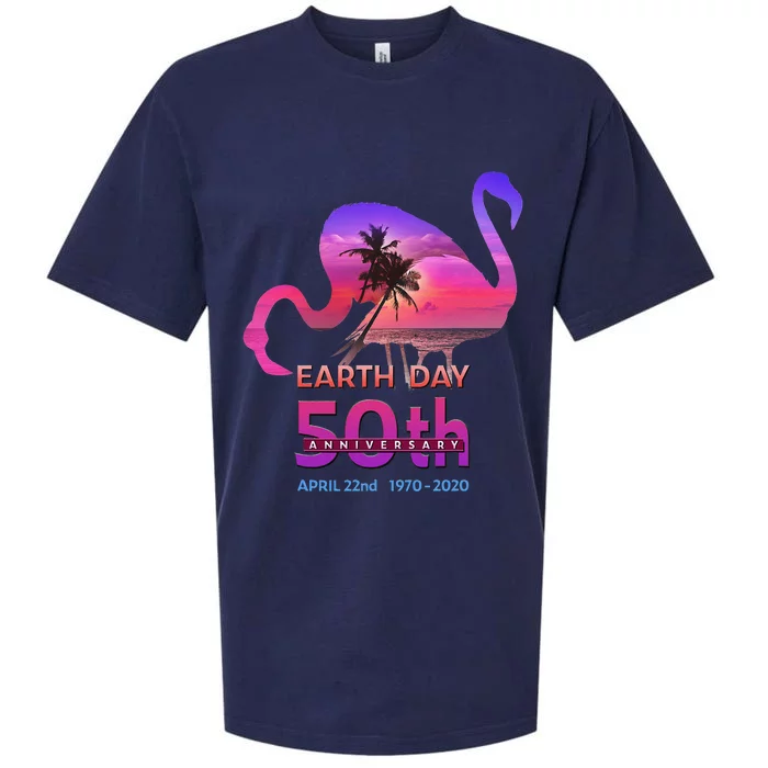 Earth Day 50th Anniversary Pink Flamingos Sunset Silhouette Sueded Cloud Jersey T-Shirt