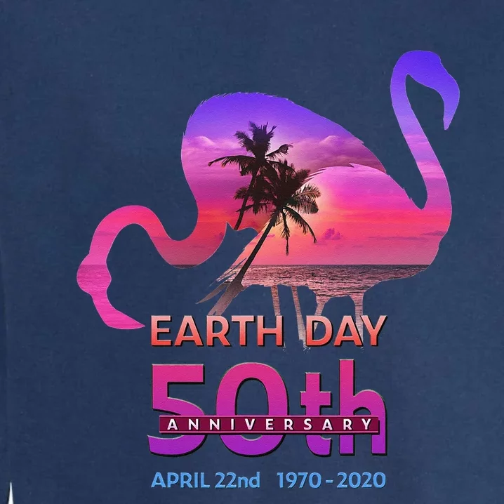 Earth Day 50th Anniversary Pink Flamingos Sunset Silhouette Garment-Dyed Sweatshirt