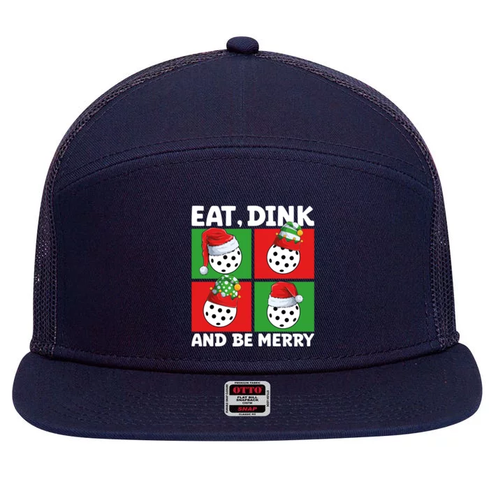 Eat Dink And Be Merry Cute Gift Holiday Pickleball Sport Lover Gift 7 Panel Mesh Trucker Snapback Hat