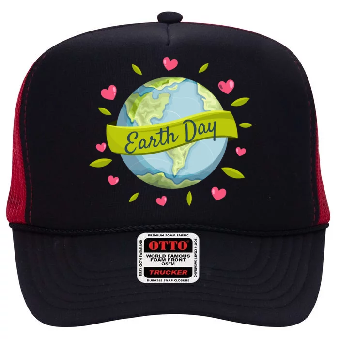 Earth Day Awareness Cute Heart High Crown Mesh Trucker Hat