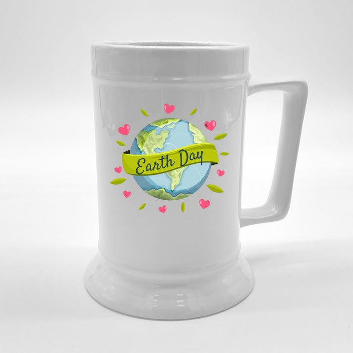 Earth Day Awareness Cute Heart Front & Back Beer Stein