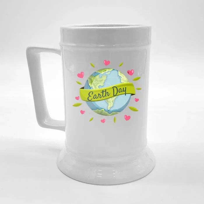 Earth Day Awareness Cute Heart Front & Back Beer Stein